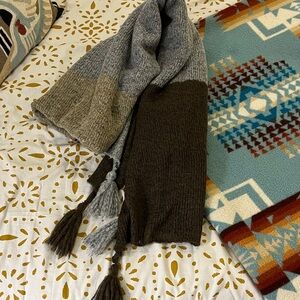 Gray and Brown Knit Wrap with Tassels